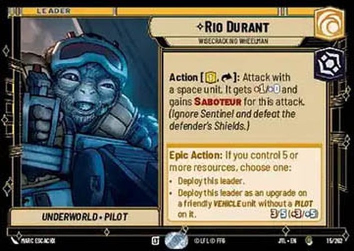 Star Wars Unlimited JTL Rio Durant, Wisecracking Wheelman